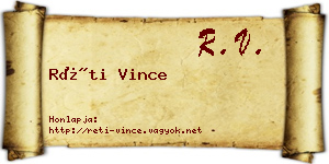 Réti Vince névjegykártya